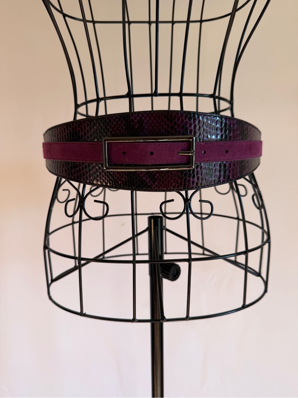 White House Black Market Wide Purple Snake-Print Waist Belt with Buckle